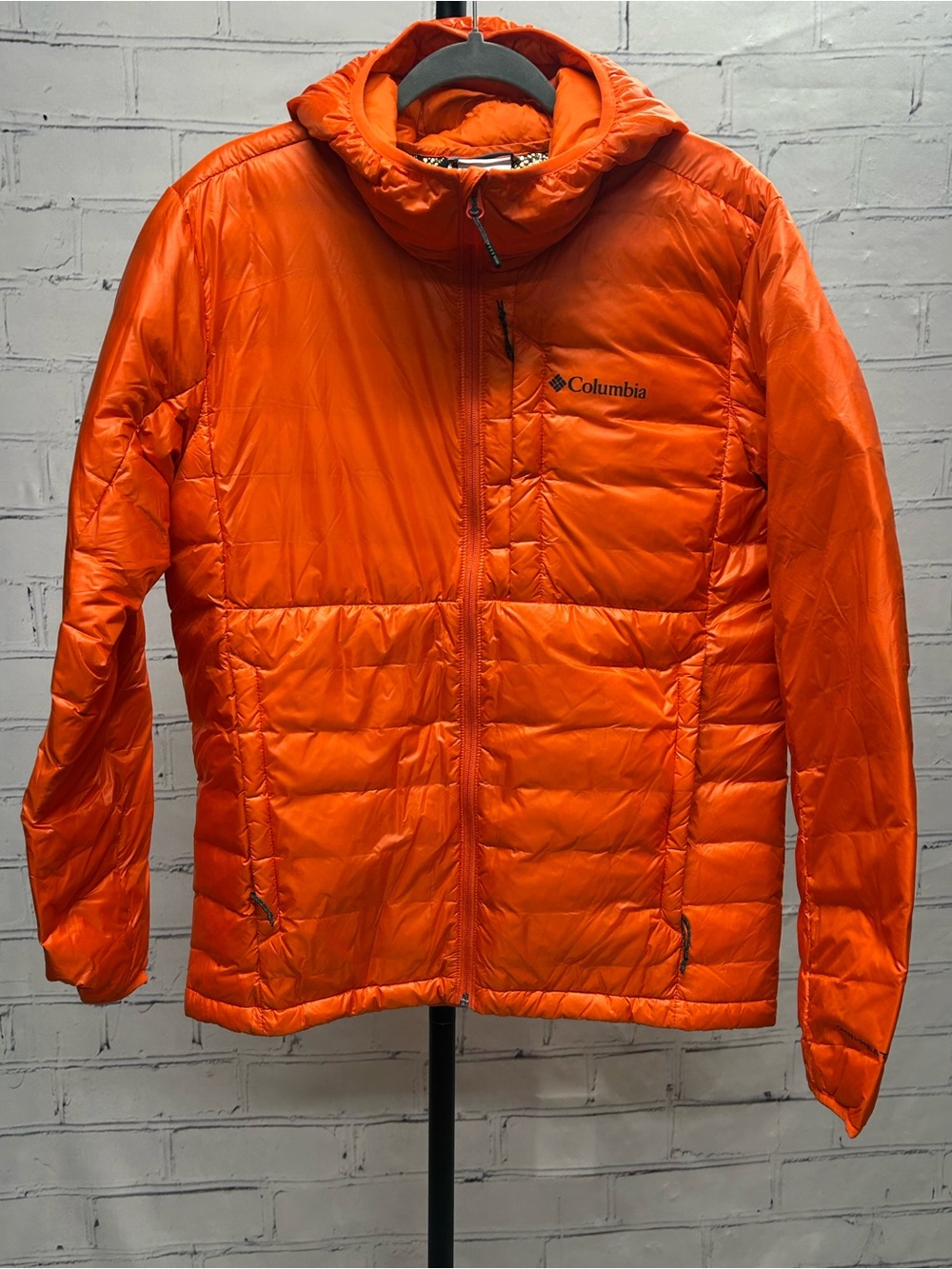 Columbia Mens Bright Orange Quilted Hooded Puffer Jacket
